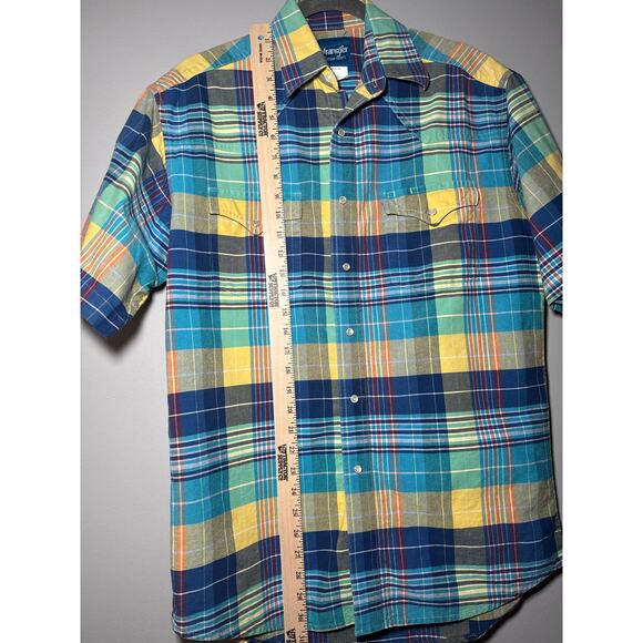 Wrangler Pearl Snap Med Mens Bright Color Short Sleeve Plaid Western Shirt - Picture 13 of 14